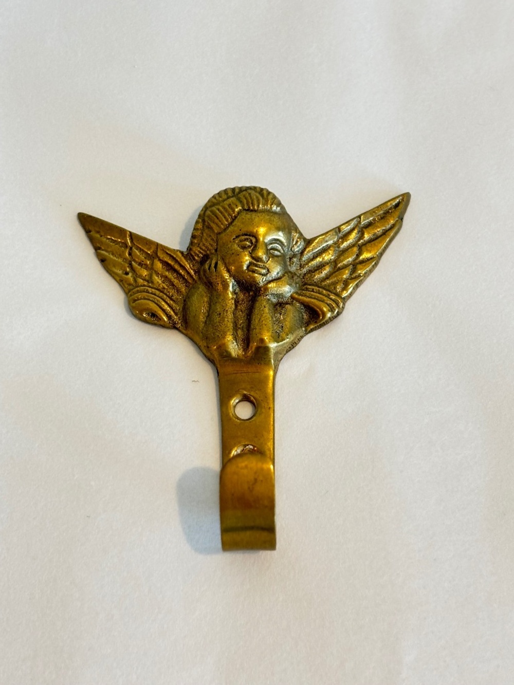 Vintage Brass Angel Wall Hook Winged Cherub towel, necklace holder, coat hook